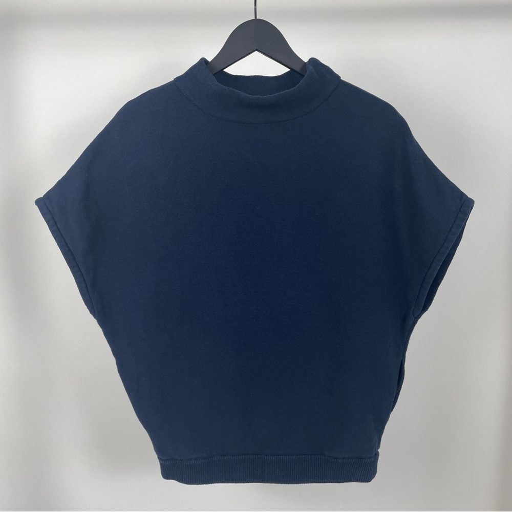 MOLLI Navy 100% Cotton Sleeveless Mock Neck Sweatshirt.Size M.